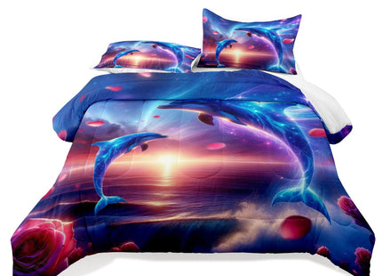 Raphus cucullatus Dolphin Comforter Set Queen,Ocean Quilt Set Coastal Beach Theme Bedding,Dream Comforter Set,Beach Decor for Bedroom,Summer Quilts for Queen Bed