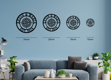 Metal Name Signs Personalized, Compass Metal Sign, Nautical Compass GPS Coordinates Metal Sign with Last Name Date, Personalized Wall Decor, Personalized Wedding Gift