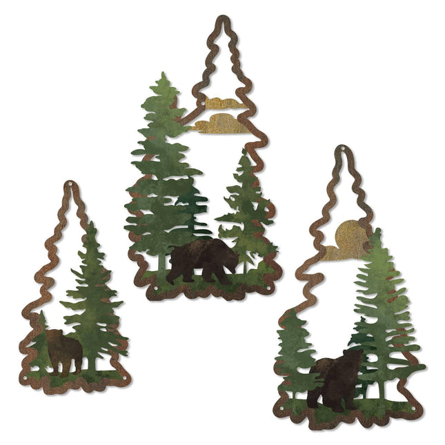 Putuo Decor 3PCS Bear Pine Tree Wall Decor, Woodland Wildlife Wall Art Forest Poster Tree Wall Decoration Artwork for Living Room Bedroom Bathroom Cabin Home Decorations