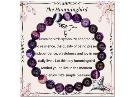 LINY Nature Stone Beads Hummingbird Bracelet Charm Jewelry - Inspirational Gifts for Hummingbird Lovers, Women, Friend, Sister, Wife, Daughter, Niece (Hummingbird Bracelet Amethyst)