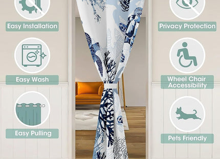 Turtle Door Curtains for Doorways, White Blue Hawaiian Blackout Curtain, Reptile Tortoise Door Drape, Coastal Beach Theme Retro Sea Turtle Closet Curtain for Bedroom 1 Panel, 34"W X 80"L
