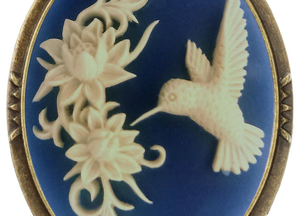 Yspace Hummingbird Brooch Pin Shield Decor Antique Brass Cameo Fashion Jewelry Pouch for Gift (Morning glory hummingbird)