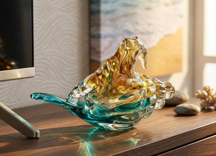 JUYOULE Hand Blown Sea Glass Decor Art - Large Glass Conch Shell, Beach Decorations for Home, Coastal Bathroom & Bedroom Shelf Decor, Ocean Themed Room Seashell, Unique Gift for Sea Lovers