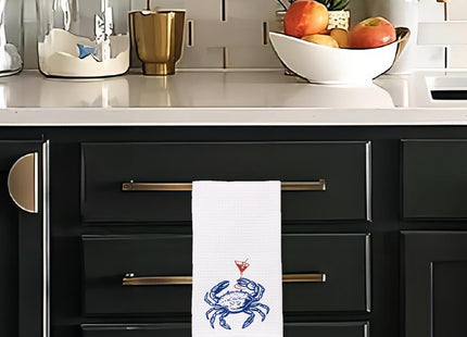Yomisex Crab Decor Towels, Crab Party Decorations Dish Tea Towels for Kitchen, Coastal Beach Nautical Hand Towels for Bathroom, 16x24 Inch