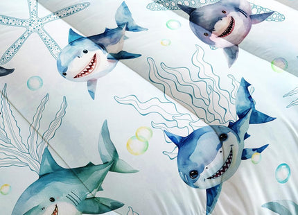 XYNHML Boys Blue Ocean Shark Comforter Set Full Size Shark Starfish Bedding Sets Seaweed Quilt Bed Set for Kid Girls with 1 Comforter and 2 Pillowcases