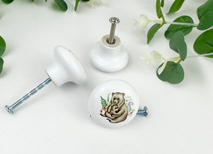 Lasyman 8Pack1.5 Flower Safari Animals Ceramic Cabinet Knob Cute Bear Nursery Kids Furniture Handle Round Dresser Drawer Knobs and Pulls