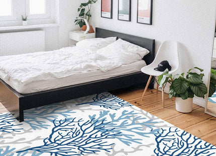 Indoor Area Rug, Navy Blue Coral Coastal Non Slip Carpet Pad Bathroom Mat, Summer Beach Seaside Nautical Kitchen Runner Area Rug for Bedroom/Living Room/Kids Room 2'7"x5'