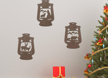 Rustic Metal Wall Art Decor, Bear Wolf Deer in the Kerosene Lamp Decor