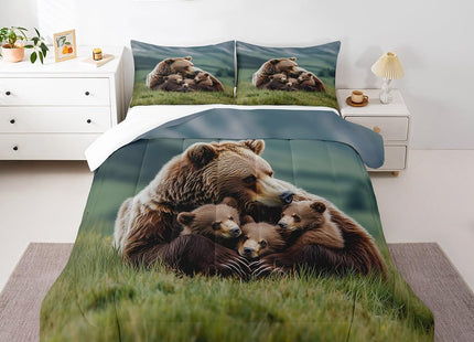 Erosebridal Bear Family Comforter Set Toddler Rustic Wild Animals Bedding Set Country Woodland Bear Down Comforter for Kids Boys Girls Farmhouse Cabin Duvet Insert Natural Wildlife Room Home Decor