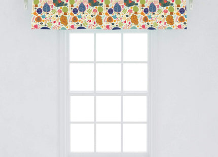 Lunarable Fall Window Valance, Hedgehog Pigeon and Mushroom with Autumn Season Themed Forest Design Falling Leaves, Curtain Valance for Kitchen Bedroom Decor with Rod Pocket, 54" X 12", Navy Beige