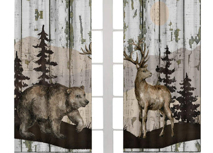 Rustic Farmhouse Curtains, Retro Wooden Barn Door Wood Board Cabin Wild Animals Bear Deer Vintage Farm Country Print Blackout Window Drapes for Kitchen Living Room Bedroom 42x45 Inch