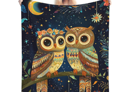 Owl Blanket – Whimsical Starry Night Throw with Floral, Cozy Flannel Gift for Women & Owl Lovers 60"x50"