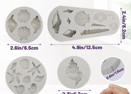 Beasea Silicone Molds Marine Theme, 4pcs Silicone Mold Fondant Cake Decoration Making Shells Conch Starfish Sheet Mat for Handmade Baking DIY