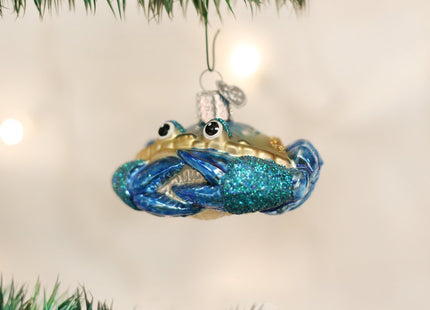 Old World Christmas Blue Crab Glass Blown Ornament for Christmas Tree, Handcrafted Holiday Decoration, Sea Collection