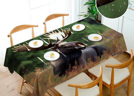 Swono Moose Tablecloth Wild Animal Moose Rest Grass Forest Decorative Table Cover Tabletop Table Cloth for Kitchen, Party Banquet and Holiday Tablecloth, 52x70 Inch(4-6 Seats)