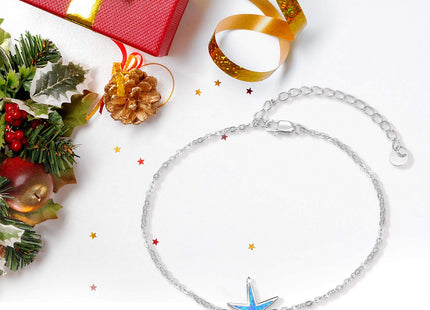 Cuoka 925 Sterling Silver with Blue Fire Opal Starfish Adjustable Bracelet, Beach Nautical Tiny Jewelry Easter Mother Day for Women Girlfriend with Box