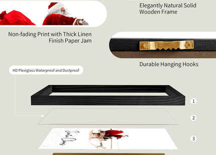 LITIVY Christmas Wall Art Prints - Set of 3 Santa Claus with Sleigh Deer for Home Decor - Xmas Sign - 12x16in - Black