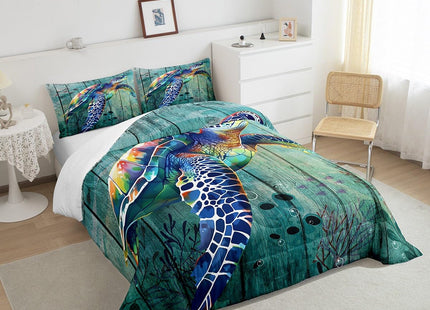 Erosebridal Ocean Themed Bedding Full Cute Sea Turtle Comforter Set for Boys Girls, Coastal Animal Bedding Comforter Sets Underwater Wildlife Duvet Insert, Beach Cabin Quilted Comforter Lightweight