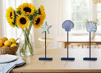 Smile 3 Pcs Wooden Decor Summer Indoor Decorations, Starfish Shell Style, Summer Table Centerpieces for Home Kitchen Seasonal Display