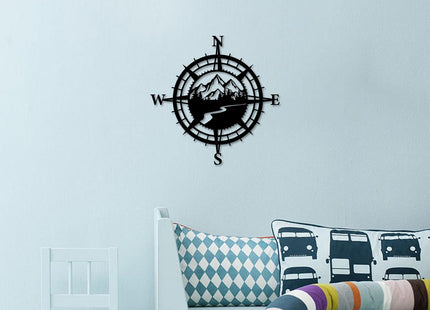 Resama Black Metal Mountain Nautical Compass Wall Decor