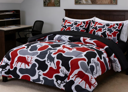 Holawakaka Men Boys Deer Camouflage Comforter Set with Sheets,Queen Size Hunting Elk Camo Bedding Sets for Kids Teens Bed-in-a-Bag 5 Pieces for Dorm Bedroom Cabin Lodge