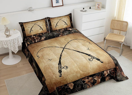 Erosebridal Rustic Fishing Toddler Comforter Set Gifts for Kids Boys Men Women,Retro Camo Fishing Rod Bedding Set Country Farmhouse Lake Cabin Quilt Bedding Sets Tree Branch Camouflage Bed Set 2 Pcs