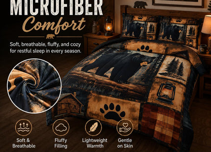 AILONEN Black Bear Comforter Set Queen Size,Rustic Bear Bedding Set for Kids Boys Girls,3-Piece Wildlife Themed Hunting Comforter with 2 Pillowcases