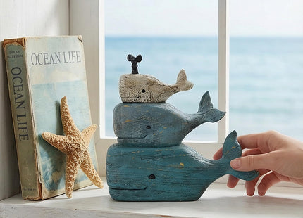Guichifun Whale Statue, Distressed Navy, Ocean Coastal Decor