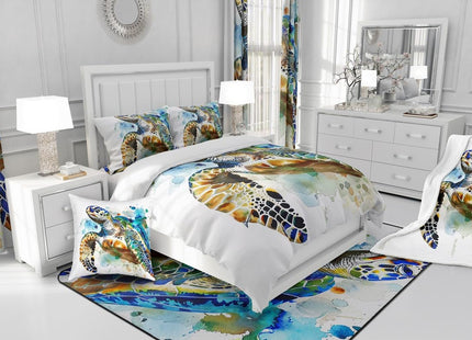 Erosebridal Sea Turtle Duvet Cover Twin Hand Painted Turtle Pattern on White Bedding Set Abstract Tortoise Comforter Cover Ocean Beach Themed 2 Piece with 1 Pillowcase for Children Teens Boys Girls
