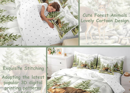 Feelyou Woodland Forest Comforter Set Twin for Kids Boys Girls Bedding Set