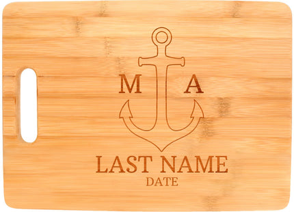 Customized Nautical Anchor Family Name Engagement Gift Personalized Rectangle Shaped Wood Cutting Board