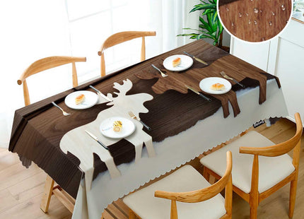 Swono Moose Tablecloths Snow Wooden Deer Moose Christmas Reindeer Kitchen Dinning Tabletop Decoration, Polyester Table Cover for Indoor Outdoor 50x72 Inch Tablecloth
