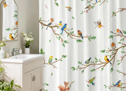 Arquiel Bird Branch Squirrel Polyester Shower Curtain, Squirrel, 72×72 in