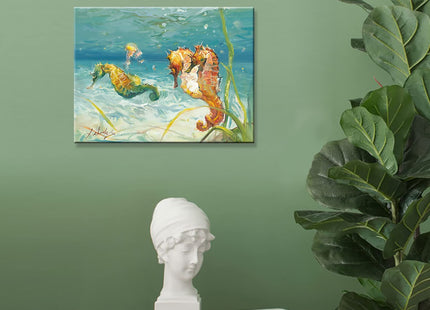 JZLDZS Ocean Canvas Wall Art Seahorse Painting, Aqua Teal, 12x16 Inch