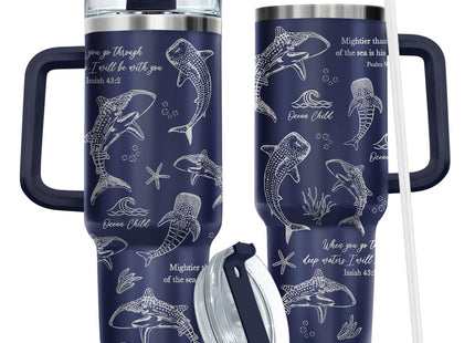 34HD Dark Whale Shark Ocean 40 oz Tumbler with Handle, Ocean Lover Gift