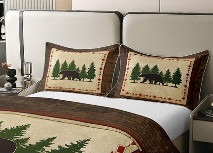 Cabin Bear 100% Cotton Duvet Cover Twin Rustic Bedding Bear Wildlife Comforter Cover Botanical Tree Pattern Quilt Cover Country Nature Wild Animals Bedspread Cover Farmhouse Bedroom Decor 2 Pcs