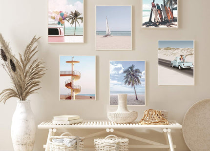 9 Pieces Beach Wall Art Prints Ocean Beach Decor Nautical Themed Posters Teens Girls Bedroom Decor, 8 x 10 Inch, Wall Art Decoration for Men and Women Living room Bedroom