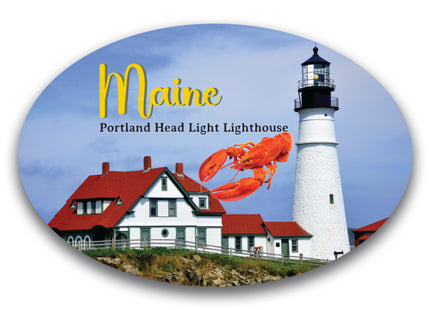 Magnet Me Up Maine Portland Head Light Lighthouse and Lobster Oval Magnet Decal, 4x6 Inch, Heavy Duty Automotive Magnet for Car, Truck or SUV, Portland Harbor, Casco Bay, Crafted in USA
