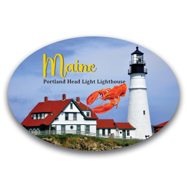 Magnet Me Up Maine Portland Head Light Lighthouse and Lobster Oval Magnet Decal, 4x6 Inch, Heavy Duty Automotive Magnet for Car, Truck or SUV, Portland Harbor, Casco Bay, Crafted in USA