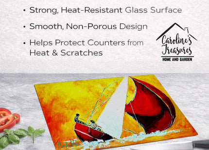 Caroline's Treasures MW1211LCB Sailboat Break Away Glass Cutting Board Large Decorative Tempered Glass Kitchen Cutting and Serving Board Large Size Chopping Board