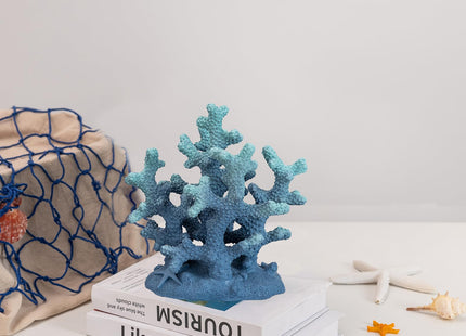 8.1"H Blue Coral Decor, Resin Coral Statue, Nautical Decor for Home, Bedroom, Bathroom, Living Room, Beach/Coastal/Ocean Themed Cabinet Shelf Tabletop Decor