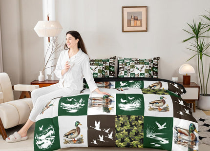 Erosebridal 7-Piece Mallard Duck Bedding Set Twin Size for Kids - Camo Duck Comforter Set with Sheets Rustic Cabin Lodge Bed in A Bag with Flat Fitted Sheets Farmhouse Hunting and Fishing Quilt