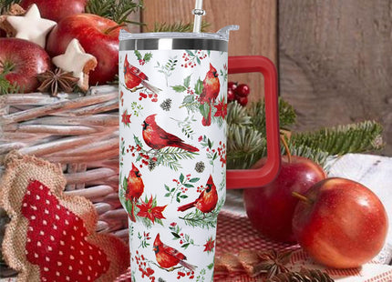 Ceovfoi 40 Oz Red Cardinal Tumbler With Handle,Christmas Coffee Travel Mug Cup, Red Cardinal Decor, Christmas Gifts for Women