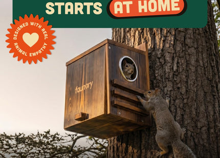 Faunory Squirrel House, Outdoor Wooden Squirrel Nesting Box with Predator Guard, DIY Squirrel Box for Trees, Gardens and Backyards