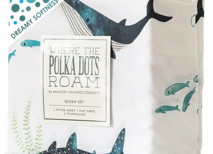 Where The Polka Dots Roam Nautical Ocean Twin Bedding Set - 3 Piece Super Soft Kids Bed Set with Fitted Sheet, Flat Sheet, and Pillowcase - Underwater Sea Creatures Design for Boys Girls Room Décor
