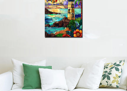 TUMOVO Lighthouse Diamond Painting DIY 5D, Numbering Kit,Seascape at Sunset Crystal Rhinestone Diamond Painting Tropical Coconut Trees Pictures/Artwork Home Decor Adults Nordics Gift(12''Wx 16''H)