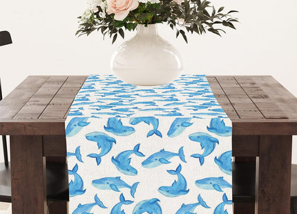 Blue Whale Table Runner, Kitchen Dining Table Decor, Blue Whale Decor Gifts Table Runners for Indoor Outdoor Home Farmhouse Holiday Wedding Birthday Party Decoration, 13 x 72 Inch