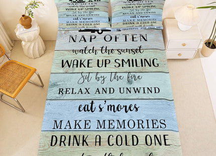 Camping Decor Bed Sheets for Rv Camper, Camper Rules Fitted Sheet Full, Lake Camper Door Bedding Set for Kids Teens Adult Bedroom, Rustic Farmhouse Sheets Cabin Decor with 2 Pillow Cases
