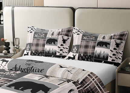 Erosebridal Hunting Bear Deer 100% Cotton Duvet Cover Full Size for Kids Buffalo Patchwork Comforter Cover Rustic Farmhouse Claw Bedding Set for Boys Teens Men Bedroom Adventure Camping Bedclothes