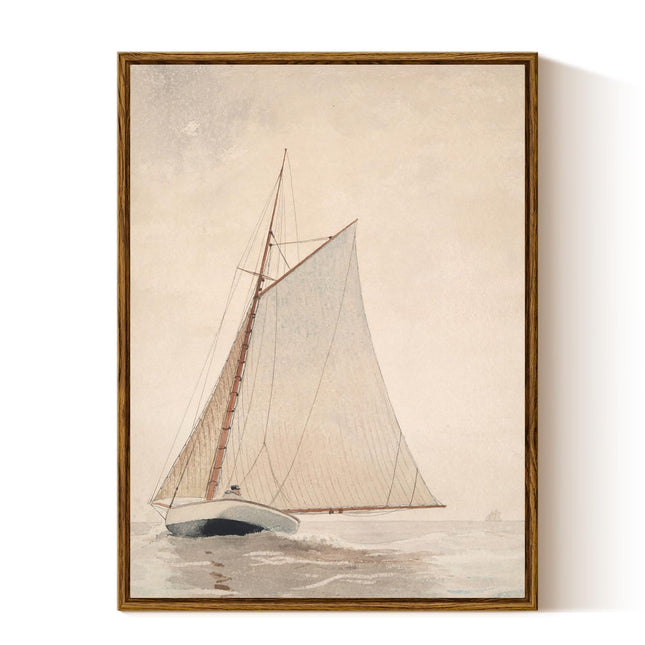 InSimSea Framed Canvas Wall Art, Classical Coastal Wall Decor White Sailboat Seascape Artwork Vintage Painting Beach Home Decor Boho Wall Pictures Farmhouse Art Prints Bathroom Office 12x16in